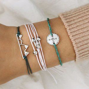 Mountain Range and Compass Bracelet Set